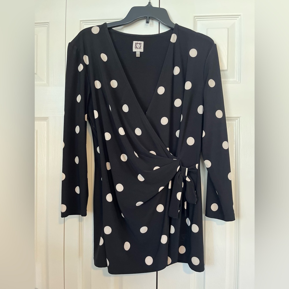 Black and Cream Polka Dot Wrap Dress